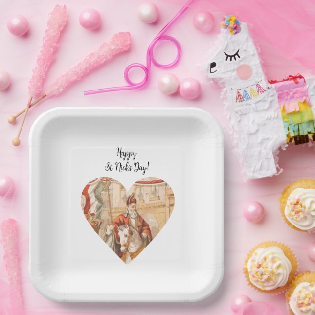 St. Nicholas Heart Sinterklaas St. Nick's Day Paper Plate (Party)