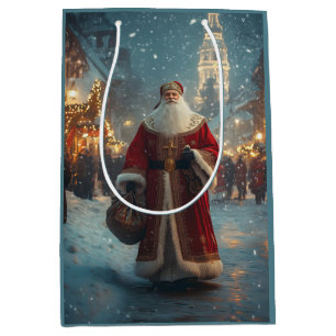 St. Nicholas in a Festive Snowy Village  Medium Gift Bag