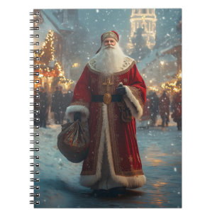 St. Nicholas in a Festive Snowy Village Notebook