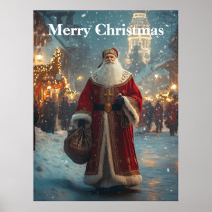 St. Nicholas in a Festive Snowy Village Poster