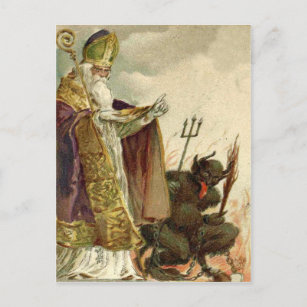 St Nicholas Krampus Pitchfork Priest Postcard