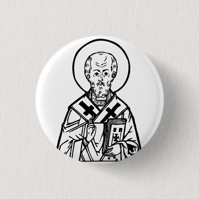 St. Nicholas of Myra Byzantine Orthodox Icon 3 Cm Round Badge (Front)