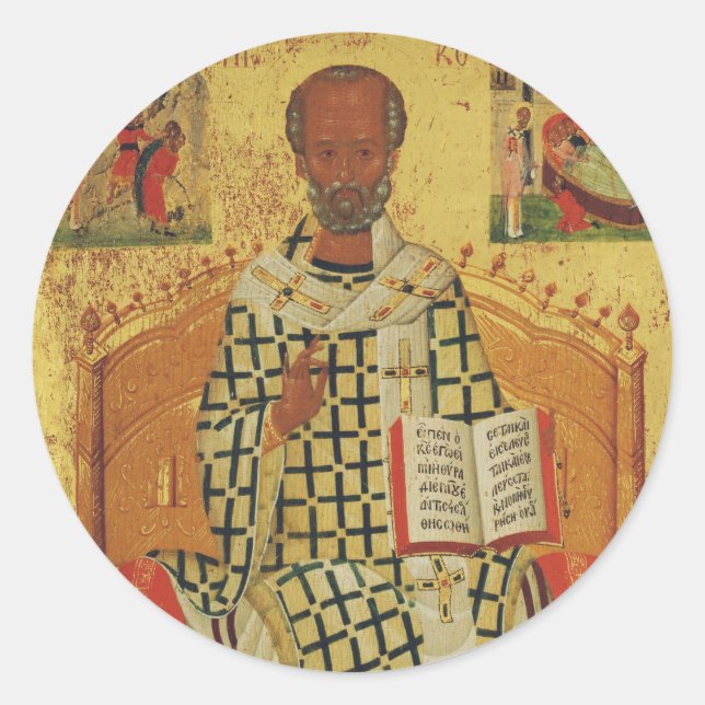 St. Nicholas of Myra Byzantine Orthodox Icon Classic Round Sticker (Front)