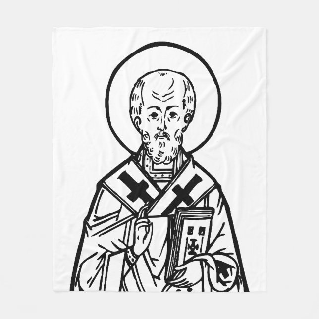 St. Nicholas of Myra Byzantine Orthodox Icon Fleece Blanket (Front)