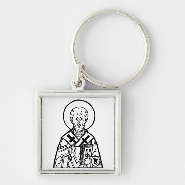 St. Nicholas of Myra Byzantine Orthodox Icon Key Ring (Front)