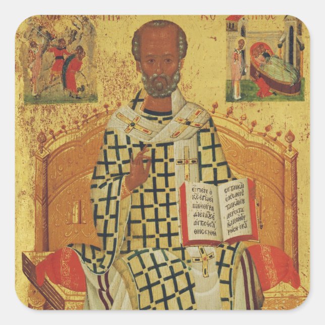 St. Nicholas of Myra Byzantine Orthodox Icon Square Sticker (Front)