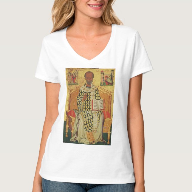 St. Nicholas of Myra Byzantine Orthodox Icon T-Shirt (Front)