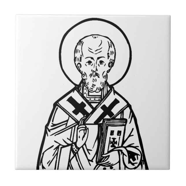 St. Nicholas of Myra Byzantine Orthodox Icon Tile (Front)
