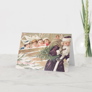 St. Nicholas with Tree and Children Vintage Holiday Card