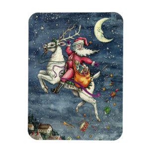 ST. NICK, FLYING WHITE REINDEER, CHRISTMAS MAGIC MAGNET