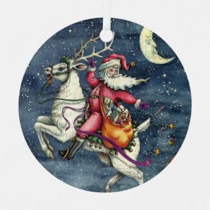 ST. NICK, FLYING WHITE REINDEER, CHRISTMAS MAGIC METAL TREE DECORATION