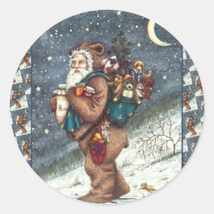 ST. NICK IN TEDDY BEAR SUIT, CHRISTMAS TEDDIES CLASSIC ROUND STICKER
