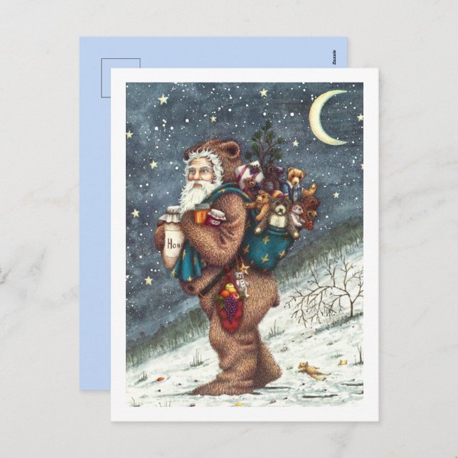 ST. NICK IN TEDDY BEAR SUIT, CHRISTMAS TEDDIES HOLIDAY POSTCARD (Front/Back)