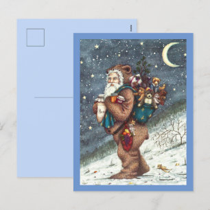 ST. NICK IN TEDDY BEAR SUIT, CHRISTMAS TEDDIES HOLIDAY POSTCARD