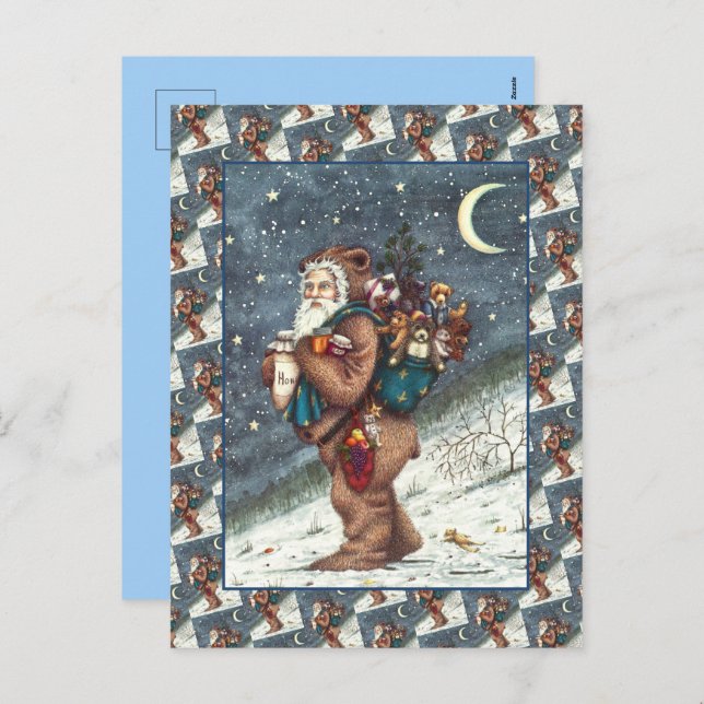 ST. NICK IN TEDDY BEAR SUIT, CHRISTMAS TEDDIES HOLIDAY POSTCARD (Front/Back)