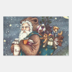 ST. NICK IN TEDDY BEAR SUIT, CHRISTMAS TEDDIES RECTANGULAR STICKER