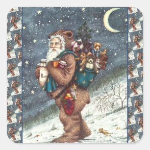 ST. NICK IN TEDDY BEAR SUIT, CHRISTMAS TEDDIES SQUARE STICKER