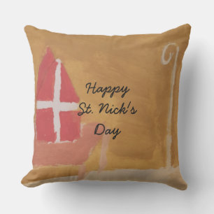 St. Nick's Day Dutch Sinterklaas Watercolor Mitre Cushion