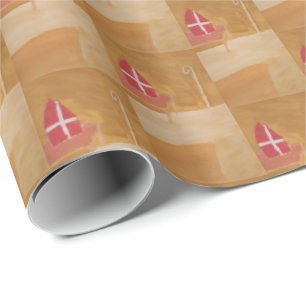 St. Nick's Day Dutch Sinterklaas  Watercolor Mitre Wrapping Paper