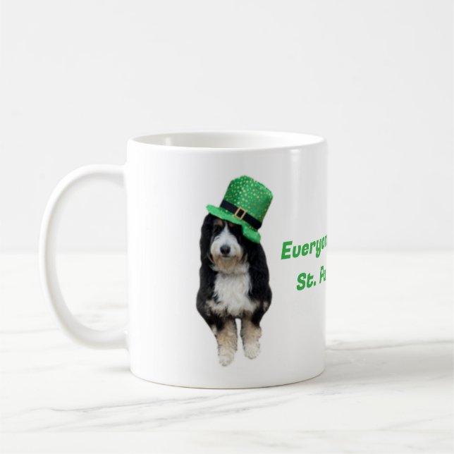 St Paddy's Day Bernedoodle with green party hat Coffee Mug (Left)