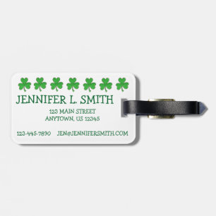 St. Paddy's Day Green Lucky Irish Shamrock Clover Luggage Tag