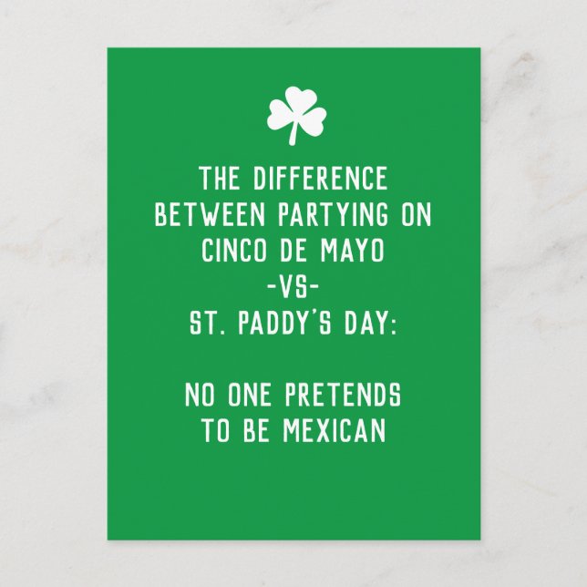 St Paddy's Day vs Cinco de Mayo Postcard (Front)