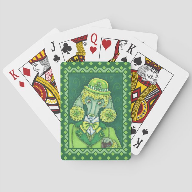 ST. PADDY'S IRISH GREEN FRENCH POODLE, LUCKY DOG PLAYING CARDS (Back)