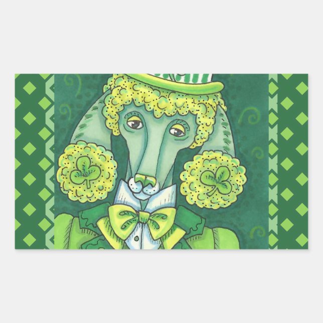ST. PADDY'S IRISH GREEN FRENCH POODLE, LUCKY DOG RECTANGULAR STICKER (Front)