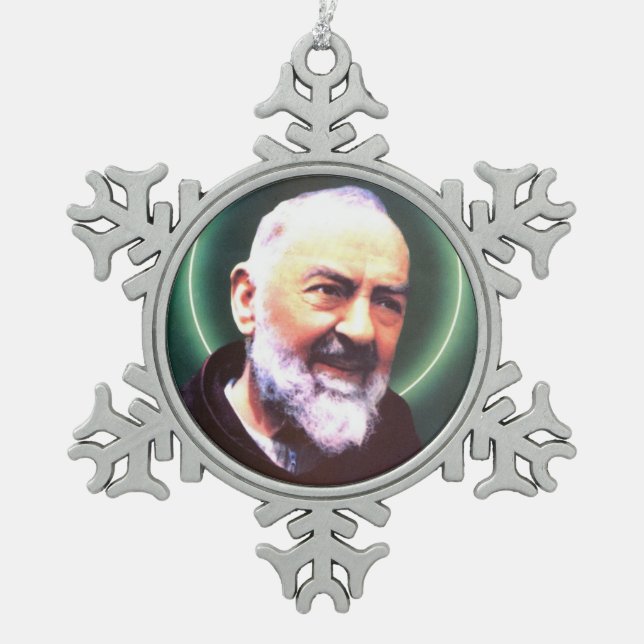 St Padre Pio pewter snowflake ornament (Front)