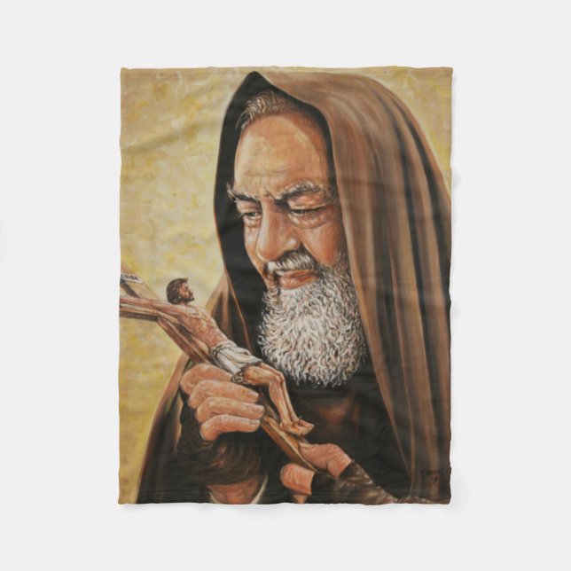 St. Padre Pio Priest Crucifix Altar Fleece Blanket (Front)