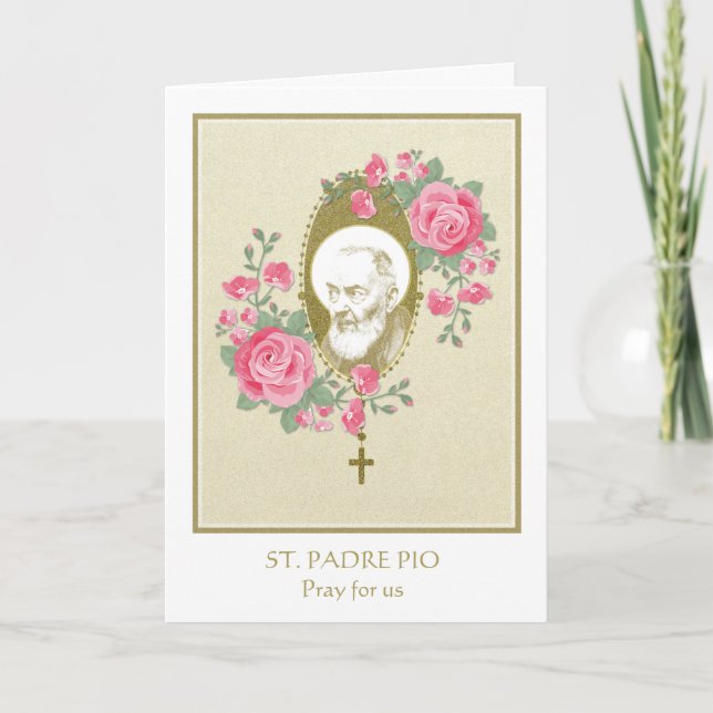 St. Padre Pio Priest Prayer Rosary Roses Card (Front)