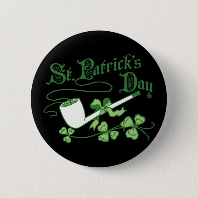 St Parrick's Day Leprechaun Pipe 6 Cm Round Badge (Front)