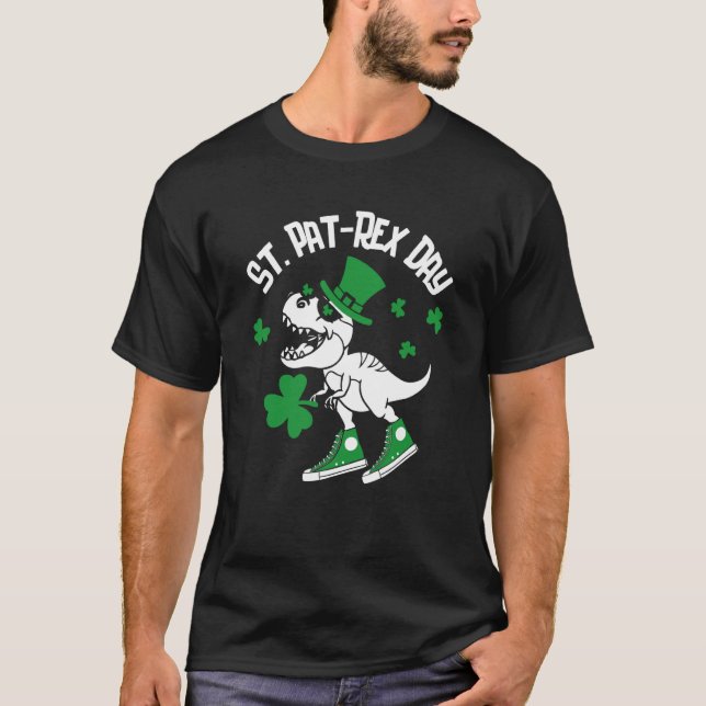 St Pat Rex Day Dinosaur Lucky Shamrock St Patrick' T-Shirt (Front)