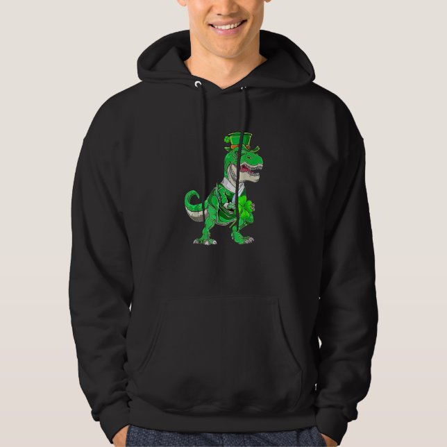 St Pat Rex Day  Patrick Day Irish Rex Dinosaur Boy Hoodie (Front)