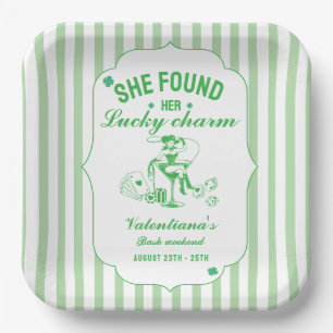 St patrcik she found her lucky charm  bachelorette paper plate