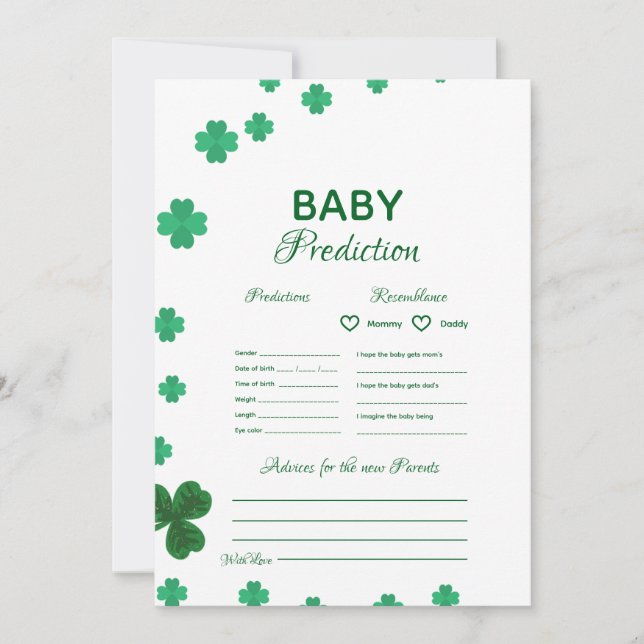 St patrick Baby prediction game baby shower game  (Front)