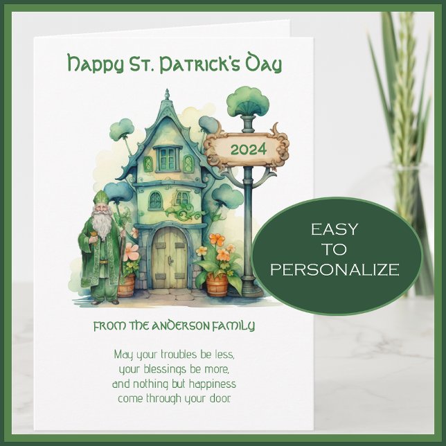 St. Patrick Blessing Prayer Whimsical  Card (Everyone will love a personalized St. Patrick's Day card from you! )