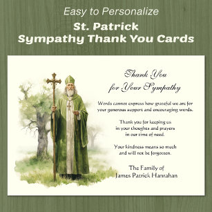St. Patrick Catholic Irish Sympathy Condolence Thank You Card