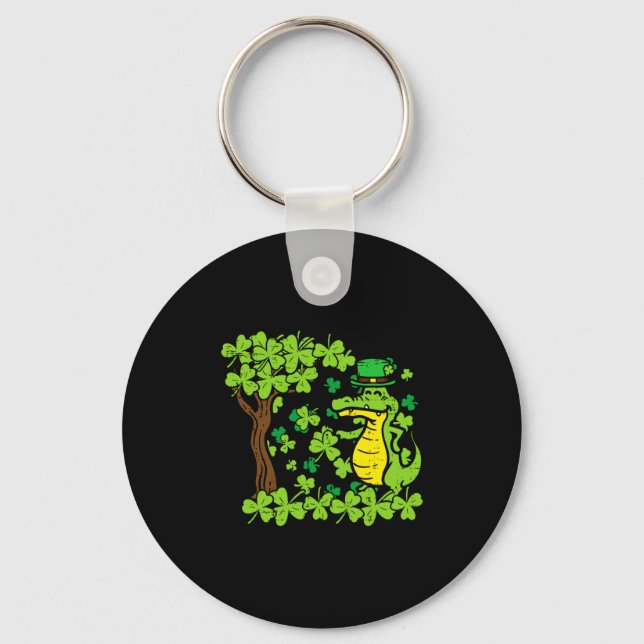 St Patrick Day Alligator Shamrock Saint Pattys Men Key Ring (Front)