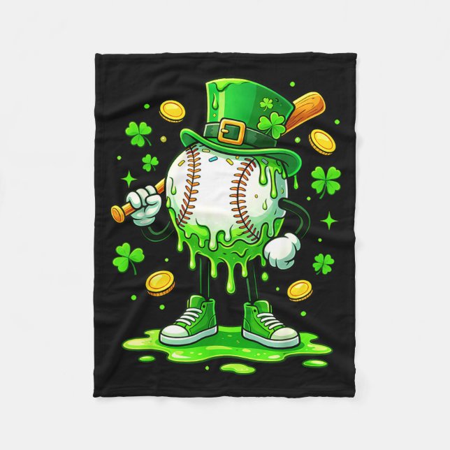 St Patrick Day Baseball Drip Ice Cream Baseball  Fleece Blanket (Front)