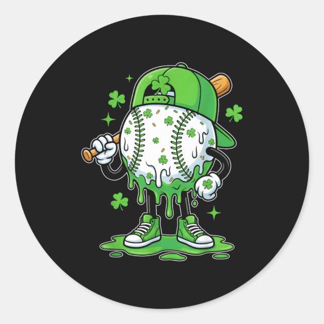 St Patrick Day Baseball Drip Ice Cream Baseball Ho Classic Round Sticker (Front)