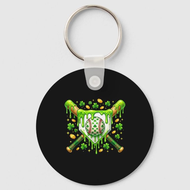St Patrick Day Baseball Drip Ice Cream Baseball Ho Key Ring (Front)