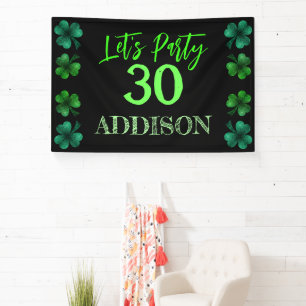 St Patrick Day Birthday Lets party shamrock Banner