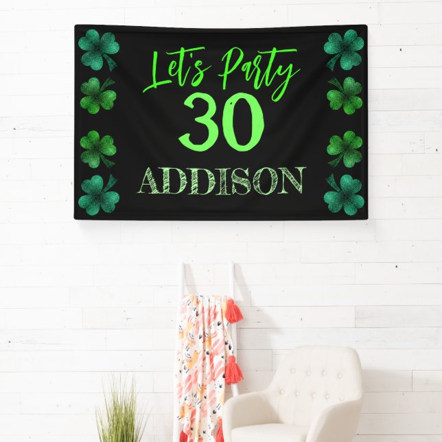 St Patrick Day Birthday Lets party shamrock Banner (Insitu)