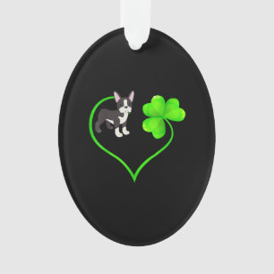 St Patrick Day Boston Terrier Dog Mum Dad Shamrock Ornament
