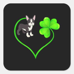 St Patrick Day Boston Terrier Dog Mum Dad Shamrock Square Sticker