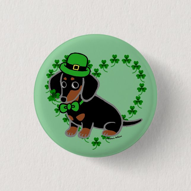 St. Patrick Day Dachshund Cartoon 3 Cm Round Badge (Front)