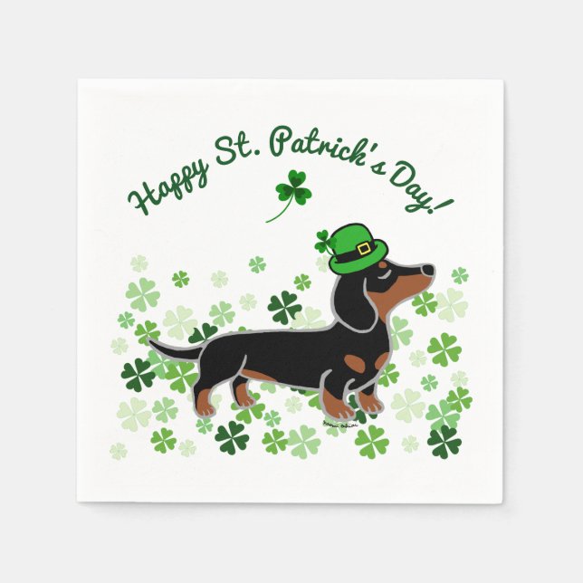 St. Patrick Day Dachshund Cartoon 5 Napkin (Front)