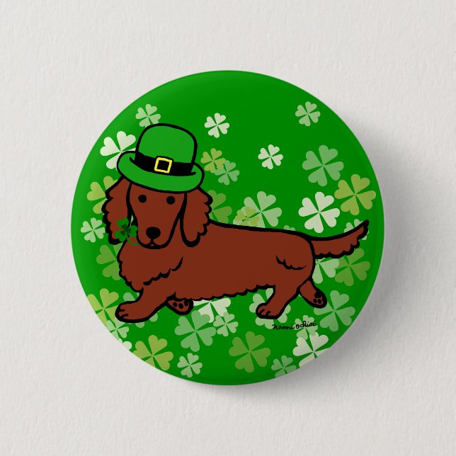 St. Patrick Day Dachshund Cartoon 6 Cm Round Badge (Front)