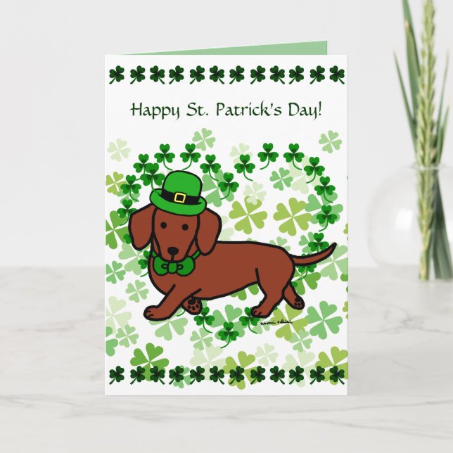 St. Patrick Day Dachshund Cartoon Card (Front)